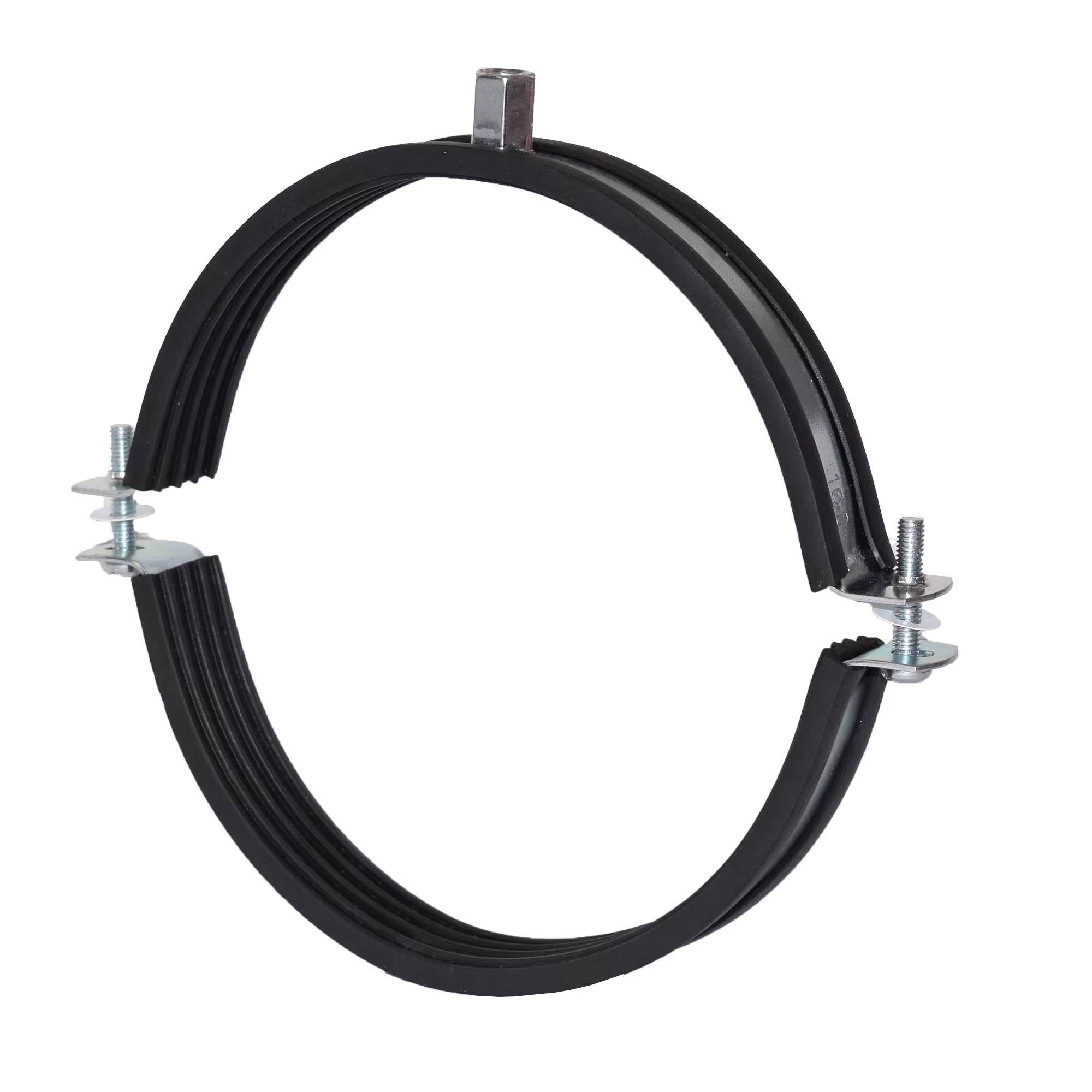 Fascetta di ventilazione con inserto insonorizzante EPDM e filettatura combinata M8/10 per tubo di ventilazione DN400 acciaio zincato di Fixotec Morsetti di ventilazione Fixotec, morsetti di ventilazione, articolo n. 201993