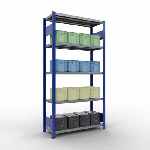 Étagère de base, étagère, système enfichable MULTIplus330, 2000 x 1000 x 400 mm, 5 étagères, RAL 5010 bleu gentiane/galvanisé de Schulte Lagertechnik de la gamme de produits du système enfichable