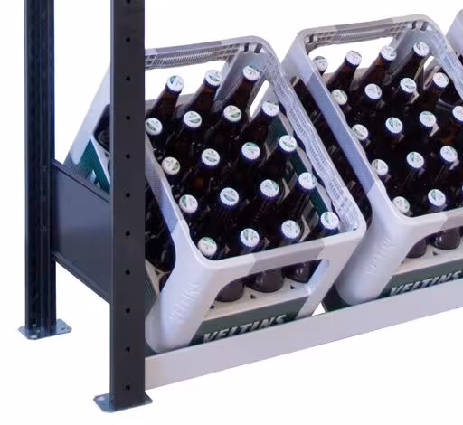 Une autre vue de l'article Etagère Basic, support pour caisses à boissons 1800 x 1.300 x 300 mm, noir/argent, 3 niveaux pour 12 caisses à boissons de la catégorie Etagères à étagères