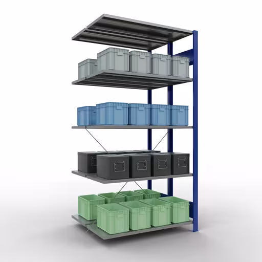 Immagine del prodotto n. 6 dell'articolo scaffale aggiuntivo, scaffale doppio, sistema di scaffali MULTIplus150, 2000 x 1000 x (2x400) mm (AxLxP), 2x5 ripiani, traversa, RAL 5010 blu genziana dalla gamma di scaffali della marca Schulte Lagertechnik