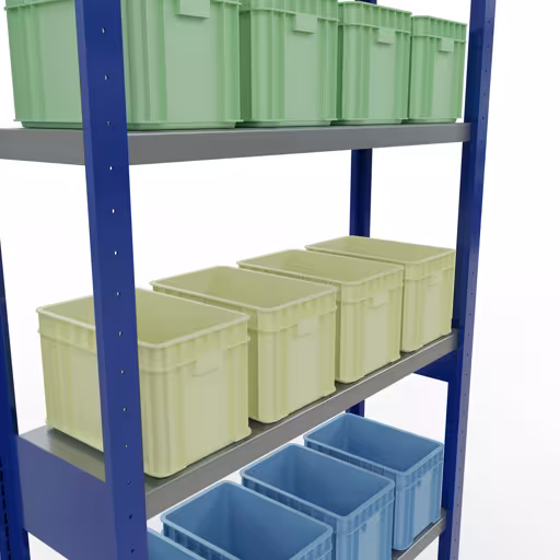 Scaffale base, scaffale, sistema a innesto MULTIplus250, 2500 x 1000 x 300 mm (AxLxP), 6 ripiani, barre longitudinali, RAL 5010 blu genziana/zincato della marca Schulte Lagertechnik della gamma sistemi a innesto
