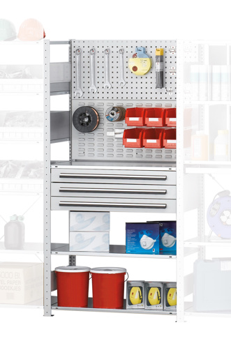 Scaffalatura aggiuntiva, modulo scaffale M3, 2000 x 1000 x 500 mm, RAL 7035 grigio chiaro/zincato, 3 ripiani MULTIplus150 della categoria scaffalatura base con numero articolo 12750-M3