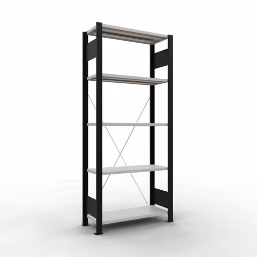 Figure n° 12 de l'article étagère de base, étagère de bureau, système enfichable MULTIplus85, 1800 x 750 x 300 mm, 5 étagères, sans baguette de butée, noir/gris clair du groupe de produits étagères de bureau de la marque Schulte Lagertechnik