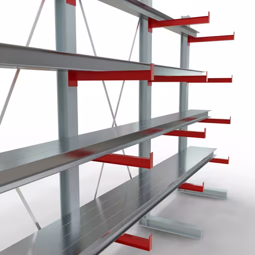 Abbildung Nr 12 des Artikels K 3000 Komplettregal, einseitig, 2500 x 3900 x 600 mm, RAL 7001 / RAL 3000, 5 Lagerebenen aus der Produktgruppe Kragarmregale von der Marke Schulte Lagertechnik