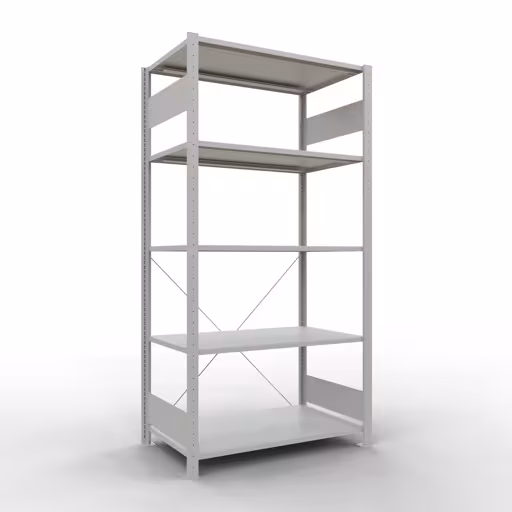 Étagère de base, étagère, système enfichable MULTIplus85, 2000 x 1000 x 600 mm (HxLxP), 5 étagères, traverse, RAL 7035 gris clair, étagère de base, réf. 33060