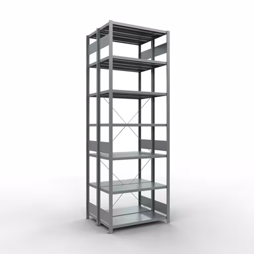 Étagère de base, étagère double, système d'étagères MULTIplus250, 3000 x 1000 x (2x400) mm (HxLxP), 2x7 étagères, traverse, galvanisé, étagères doubles, réf. 14242-G