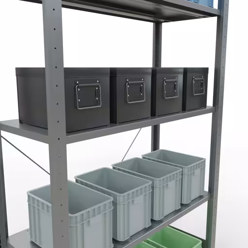 Étagère de base, étagère, système enfichable MULTIplus150, 2000 x 1000 x 400 mm, 5 étagères, traverse, galvanisé - Expressline avec le GTIN 4058255068593 Étagère de base, étagère à étagères, système enfichable MULTIplus150, 2000 x 1000 x 400 mm, 5 étagères, galvanisé - Expressline de Schulte Lagertechnik avec le numéro d'article. 12740-K