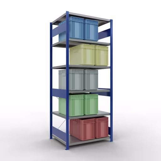 Immagine aggiuntiva dell'articolo Scaffale base, scaffale MULTIplus250 sistema a innesto, 2500 x 1000 x 800 mm (AxLxP), 6 ripiani, traversa, RAL 5010 blu genziana/zincato da scaffale base