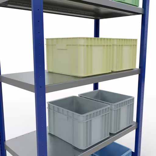 Figura n. 13 dell'articolo scaffale base, scaffale, sistema a innesto MULTIplus330, 2000 x 1000 x 500 mm (AxLxP), 5 ripiani, barre longitudinali, RAL 5010 blu genziana/zincato del gruppo di prodotti sistema a innesto della marca Schulte Lagertechnik