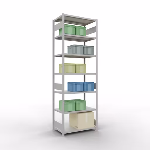 Figura n. 10 dell'articolo scaffale base, scaffale, sistema a innesto MULTIplus330, 3000 x 1000 x 600 mm (AxLxP), 7 ripiani, barre longitudinali, RAL 7035 grigio chiaro del gruppo di prodotti sistema a innesto della marca Schulte Lagertechnik