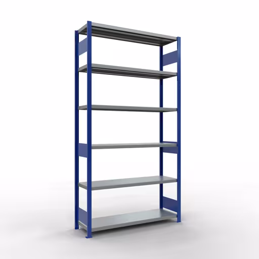 Scaffale base, scaffale, sistema a innesto MULTIplus250, 2500 x 1300 x 400 mm (AxLxP), 6 ripiani, barre longitudinali, RAL 5010 blu genziana/zincato della marca Schulte Lagertechnik della gamma sistemi a innesto