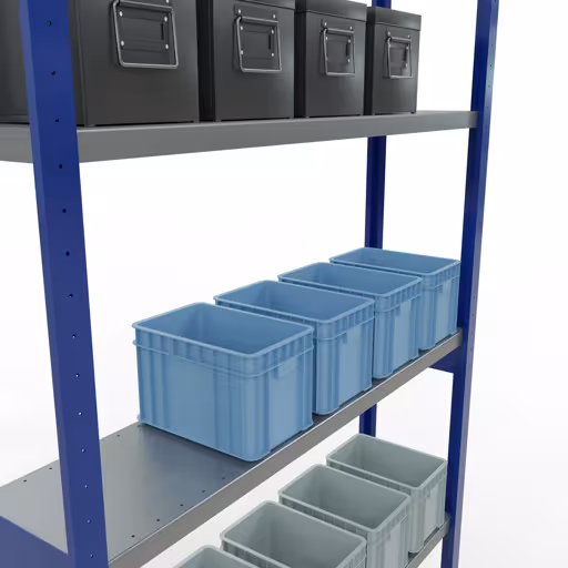 Figure n° 13 de l'article étagère de base, étagère, système enfichable MULTIplus250, 3000 x 1300 x 300 mm, 7 étagères, RAL 5010 bleu gentiane/galvanisé du groupe de produits système enfichable de Schulte Lagertechnik
