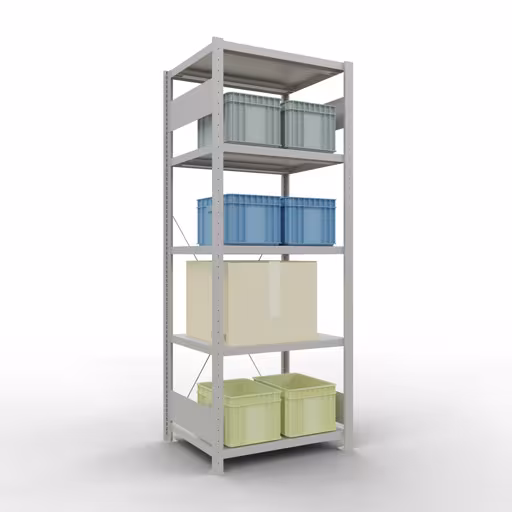 Figura n. 9 dell'articolo scaffale base, scaffale, sistema a innesto MULTIplus250, 2000 x 750 x 600 mm (AxLxP), 5 ripiani, traversa, RAL 7035 grigio chiaro del gruppo di prodotti sistema a innesto della marca Schulte Lagertechnik