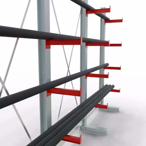 K 3000 Komplettregal, einseitig, 2500 x 3900 x 400 mm, RAL 7001 / RAL 3000, 5 Lagerebenen aus der Kategorie K3000 für mittelschwere Güter mit der GTIN 4058255001330 K 3000 Komplettregal, einseitig, 2500 x 3900 x 400 mm, RAL 7001 / RAL 3000, 5 Lagerebenen von der Marke Schulte Lagertechnik aus der Produktreihe Kragarmregale