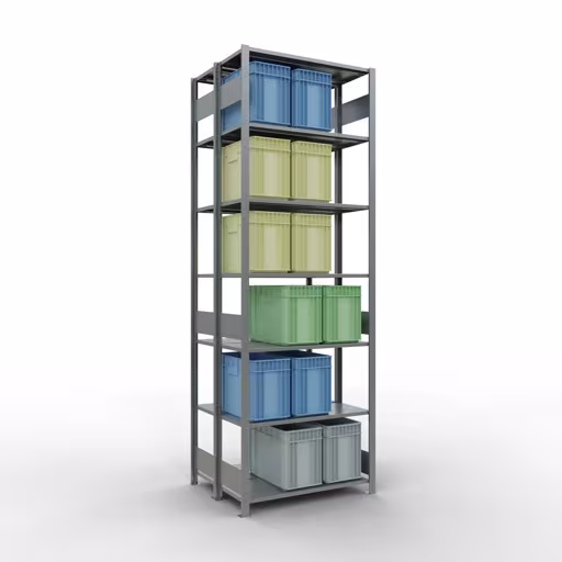 Image du produit n° 12 de l'article Étagère de base, étagère double, système d'étagères MULTIplus150, 3000 x 1000 x (2x400) mm (HxLxP), 2x7 étagères, barres de longueur, galvanisé Figure n° 12 de l'article étagère de base, étagère double, système d'étagères enfichables MULTIplus150, 3000 x 1000 x (2x400) mm, 2x7 étagères, galvanisées du groupe de produits étagères de la marque Schulte Lagertechnik