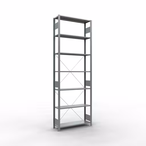 Ripiano base, ripiano, sistema a innesto MULTIplus150, 3000 x 1000 x 300 mm (AxLxP), 7 ripiani, traversa, zincato, ripiano base, articolo n. 12732