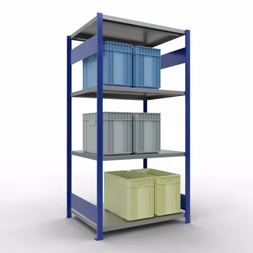 Étagère de base, étagère à étagères, système enfichable MULTIplus330, 2000 x 1000 x 800 mm, 5 étagères, RAL 5010 bleu gentiane/galvanisé de Schulte Lagertechnik avec le numéro d'article. 13980-LR-B