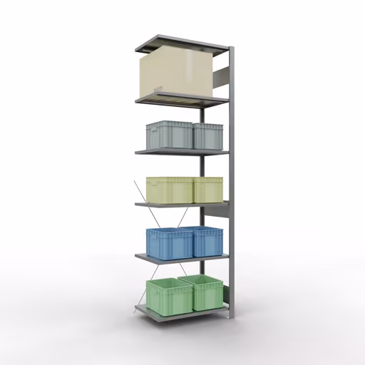 Anbauregal, Fachbodenregal Stecksystem MULTIplus150, 2500 x 750 x 500 mm (HxBxT), 6 Fachböden, Kreuzstrebe, verzinkt mit der Artikelnr. 12756-75 Anbauregal, Fachbodenregal Stecksystem MULTIplus150, 2500 x 750 x 500 mm (HxBxT), 6 Fachböden, Kreuzstrebe, verzinkt von Schulte Lagertechnik aus der Kategorie Stecksystem