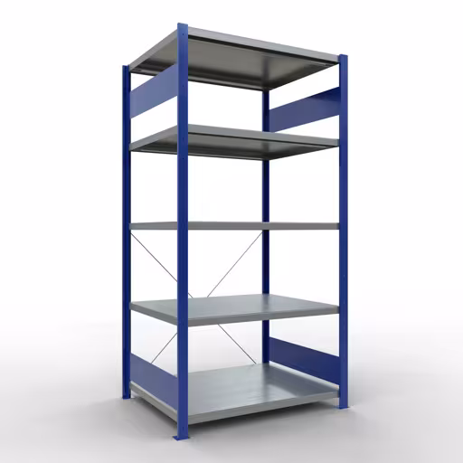 Étagère de base, étagère, système enfichable MULTIplus250, 2000 x 1000 x 800 mm, 5 étagères, traverse, RAL 5010 bleu gentiane/galvanisé de Schulte Lagertechnik de la catégorie système enfichable