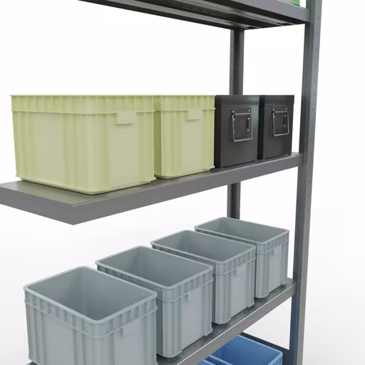 Scaffali aggiuntivi, scaffali, sistema a innesto MULTIplus330, 2000 x 1000 x 300 mm (AxLxP), 5 ripiani, barre longitudinali, zincato di Schulte Lagertechnik della categoria Sistemi a innesto
