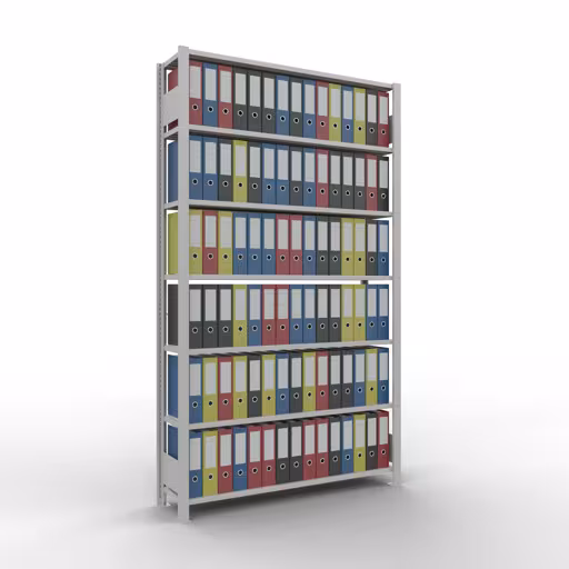 Scaffale Basic, scaffale per ufficio, sistema a innesto MULTIplus85, 2300 x 1300 x 300 mm (AxLxP), 7 ripiani, traversa, senza barra di arresto, grigio chiaro della marca Schulte Lagertechnik dal programma scaffali per ufficio