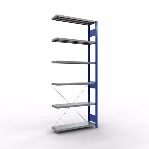 Étagère supplémentaire, étagère, système enfichable MULTIplus250, 2500 x 1000 x 300 mm (HxLxP), 6 étagères, traverse, RAL 5010 bleu gentiane/galvanisé, étagère supplémentaire, réf. 12936-B