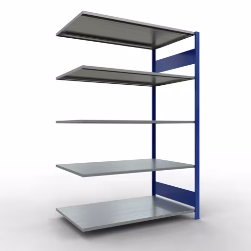 Anbauregal, Fachbodenregal Stecksystem MULTIplus150, 2000 x 1300 x 800 mm (HxBxT), 5 Fachböden, Längenriegel, RAL 5010 enzianblau/verzinkt von der Marke Schulte Lagertechnik aus der Produktreihe Stecksystem