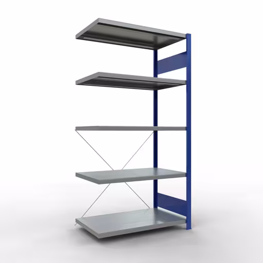 Scaffali aggiuntivi, scaffali, sistema a innesto MULTIplus250, 2000 x 1000 x 600 mm (AxLxP), 5 ripiani, traversa, RAL 5010 blu genziana/zincato di Schulte Lagertechnik della categoria Sistemi a innesto
