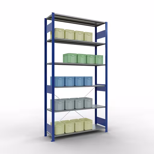 Étagère de base, étagère, système enfichable MULTIplus150, 2500 x 1300 x 400 mm, 6 étagères, RAL 5010 bleu gentiane/galvanisé de Schulte Lagertechnik de la catégorie système enfichable