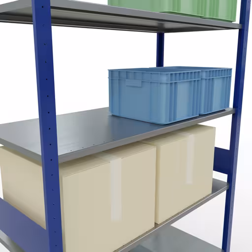 Étagère de base, étagère, système enfichable MULTIplus150, 3000 x 1300 x 600 mm (HxLxP), 7 étagères, barres de longueur, RAL 5010 bleu gentiane/galvanisé de la catégorie d'étagères de base avec le GTIN 4004514280961 Étagère de base, étagère, système enfichable MULTIplus150, 3000 x 1300 x 600 mm, 7 étagères, RAL 5010 bleu gentiane/galvanisé de la marque Schulte Lagertechnik de la gamme de produits du système enfichable