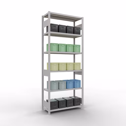 Produktbild Nr 15 des Artikels Grundregal, Fachbodenregal Stecksystem MULTIplus250, 2500 x 1000 x 400 mm (HxBxT), 6 Fachböden, Längenriegel, RAL 7035 lichtgrau Abbildung Nr 15 des Artikels Grundregal, Fachbodenregal Stecksystem MULTIplus250, 2500 x 1000 x 400 mm (HxBxT), 6 Fachböden, Längenriegel, RAL 7035 lichtgrau aus der Produktgruppe Stecksystem von der Marke Schulte Lagertechnik