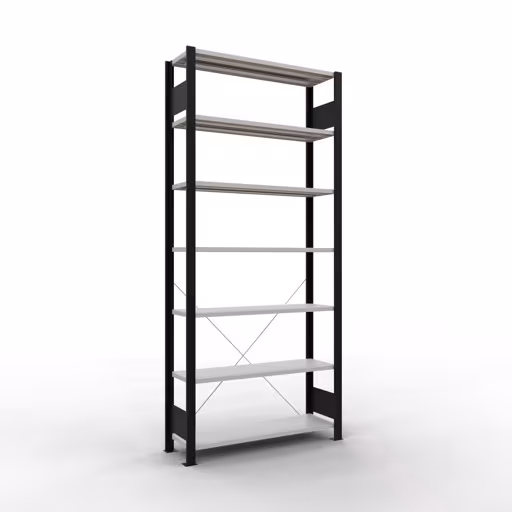 Figure n° 13 de l'article étagère de base, étagère de bureau, système enfichable MULTIplus85, 2300 x 1000 x 300 mm, 7 étagères, sans baguette de butée, noir/gris clair du groupe de produits étagères de bureau de la marque Schulte Lagertechnik