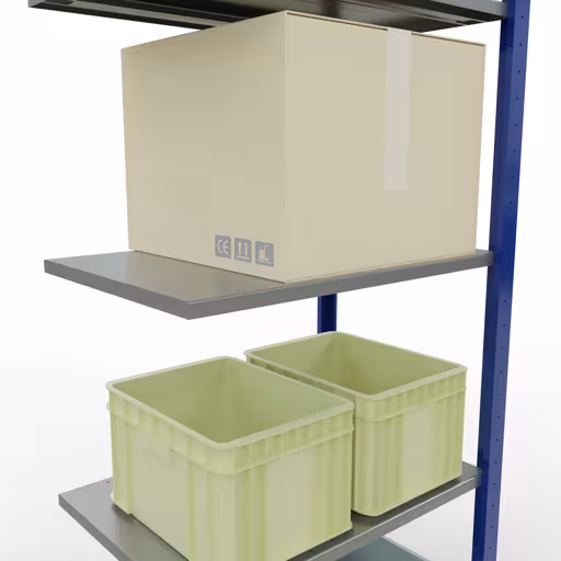 Immagine del prodotto n. 14 dell'articolo scaffale aggiuntivo, scaffale, sistema a innesto MULTIplus150, 2000 x 750 x 500 mm, 5 ripiani, RAL 5010 blu genziana/zincato/zincato della gamma di prodotti per sistemi a innesto della marca Schulte Lagertechnik