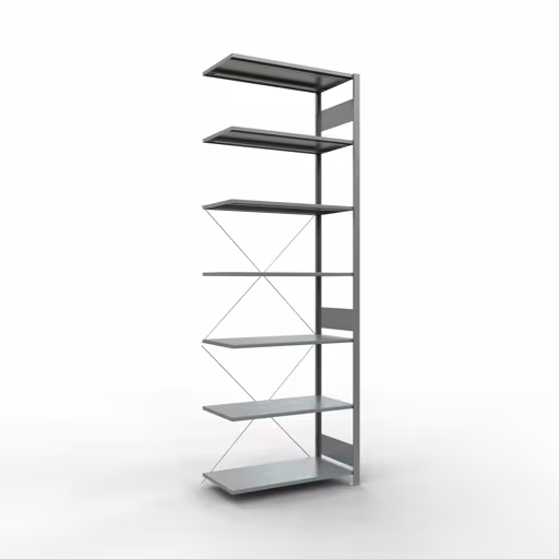 Scaffali aggiuntivi, scaffali, sistema a innesto MULTIplus85, 3000 x 1000 x 500 mm (AxLxP), 7 ripiani, traversa, zincato di Schulte Lagertechnik Scaffale aggiuntivo, scaffale, sistema a innesto MULTIplus85, 3000 x 1000 x 500 mm (AxLxP), 7 ripiani, traversa, zincato, ripiano aggiuntivo, articolo n. 13157