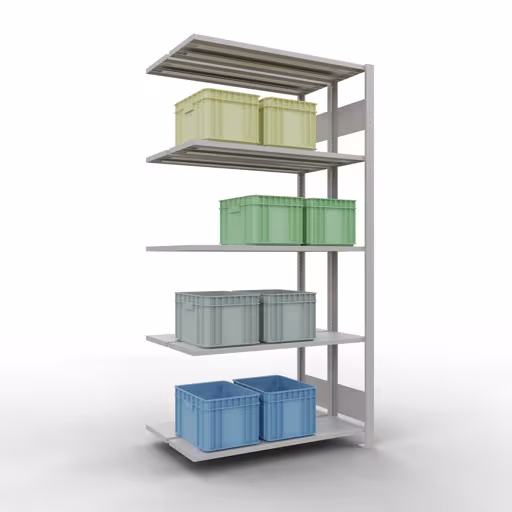 Un'altra vista dell'articolo Ripiano aggiuntivo, ripiano doppio, sistema a innesto per ripiano MULTIplus150, 2000 x 1000 x (2x300) mm (AxLxP), 2x5 ripiani, barre longitudinali, RAL 7035 grigio chiaro Un'altra vista dell'articolo Scaffale aggiuntivo, scaffale doppio, sistema di scaffali MULTIplus150, 2000 x 1000 x (2x300) mm (AxLxP), 2x5 ripiani, barre longitudinali, RAL 7035 grigio chiaro dalla categoria scaffali