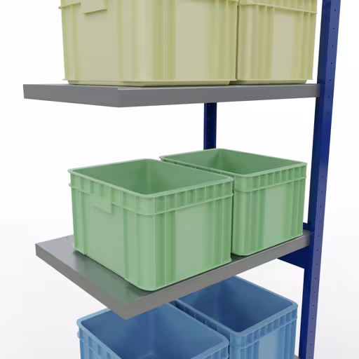 Figura n. 10 dell'articolo scaffale aggiuntivo, scaffale a scaffale, sistema a innesto MULTIplus250, 2500 x 750 x 500 mm, 6 ripiani, RAL 5010 blu genziana/zincato/zincato del gruppo di prodotti sistema a innesto della marca Schulte Lagertechnik