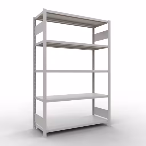 Étagère de base, étagère, système enfichable MULTIplus250, 2000 x 1300 x 500 mm (HxLxP), 5 étagères, barre de longueur, gris clair RAL 7035, étagère de base, réf. 32850-130-LR