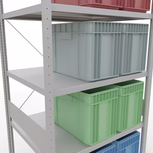 Immagine aggiuntiva dell'articolo Scaffale base, scaffale, sistema a innesto MULTIplus250, 3000 x 1000 x 800 mm (AxLxP), 7 ripiani, traversa, RAL 7035 grigio chiaro da scaffale base