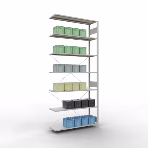 Une autre vue de l'article Etagère complémentaire système enfichable 3000x1300x400 mm, type 150 kg, gris clair Une autre vue de l'article Tablette supplémentaire pour système enfichable 3000x1300x400 mm, type 150 kg, gris clair de la catégorie Système enfichable