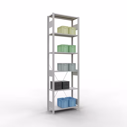 Étagère de base, étagère, système enfichable MULTIplus150, 2500 x 750 x 300 mm, 6 étagères, traverse, gris clair RAL 7035 de Schulte Lagertechnik de la catégorie système enfichable