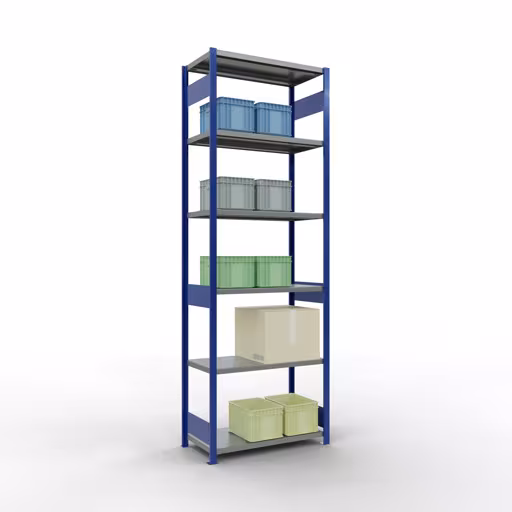 Image du produit n° 14 de l'article étagère de base, étagère, système enfichable MULTIplus250, 3000 x 1000 x 500 mm, 7 étagères, barres de longueur, RAL 5010 bleu gentiane/galvanisé Figure n° 14 de l'article étagère de base, étagère, système enfichable MULTIplus250, 3000 x 1000 x 500 mm, 7 étagères, RAL 5010 bleu gentiane/galvanisé du groupe de produits système enfichable de Schulte Lagertechnik