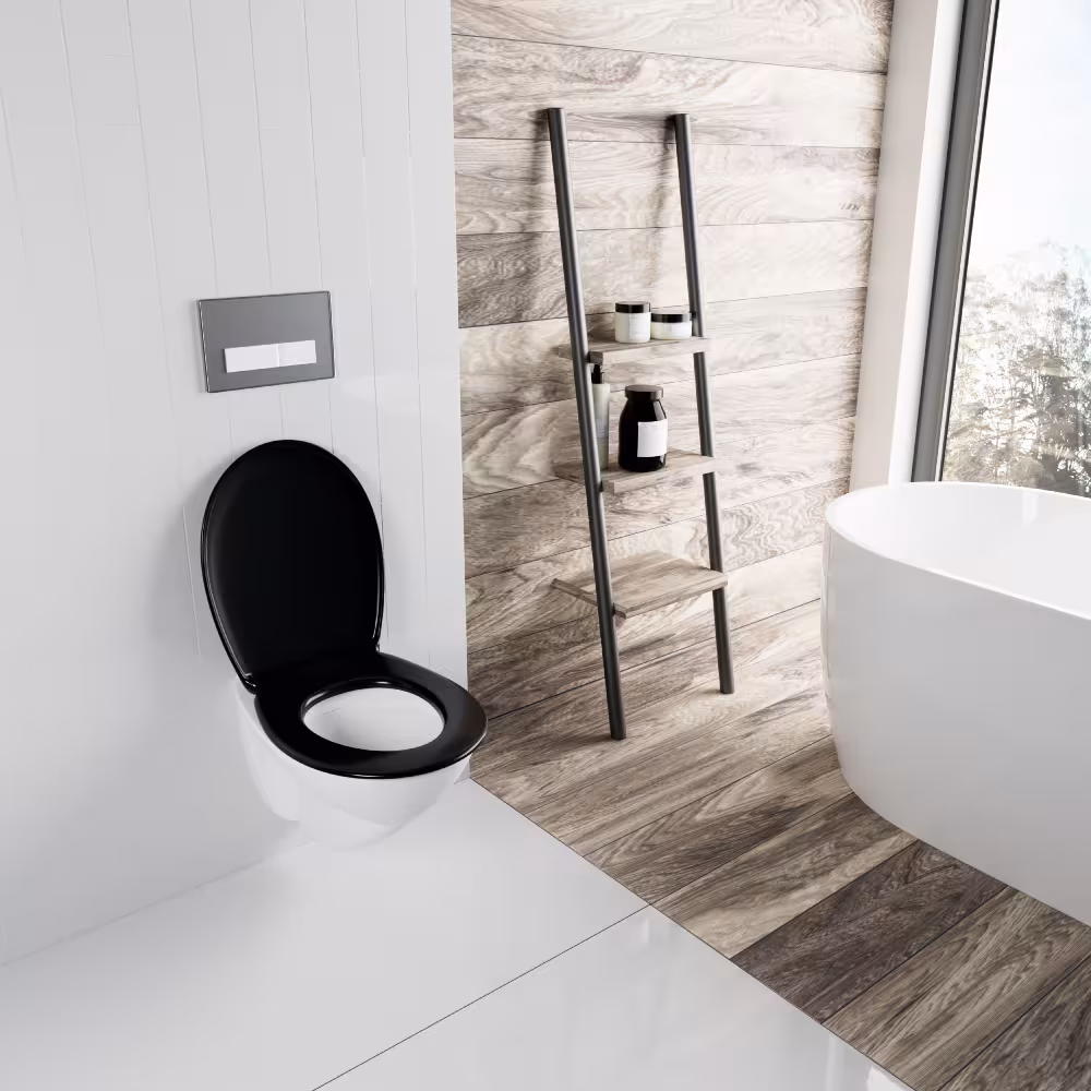 Abattant WC recyclable R700 eco ovale avec mécanisme soft-close (montage universel) version couleur : noir avec le GTIN 4016959213589 Abattant de WC recyclé R700 eco noir ovale avec mécanisme soft-close de LUVETT avec réf. 547328