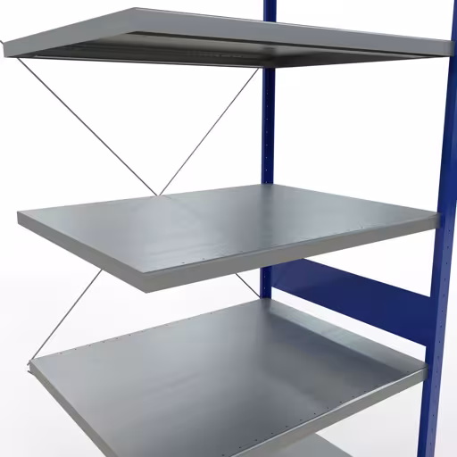 Image du produit n° 7 de l'article, système d'étagères enfichables MULTIplus250, 3000 x 1000 x 800 mm, 7 étagères, RAL 5010 bleu gentiane/galvanisé de la gamme de produits du système enfichable de la marque Schulte Lagertechnik