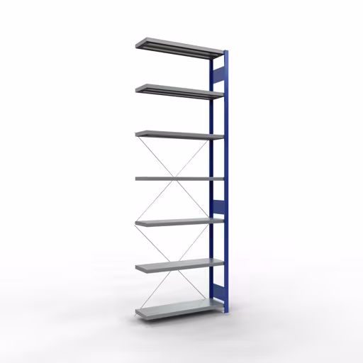 Scaffali aggiuntivi, scaffali, sistema a innesto MULTIplus250, 3000 x 1000 x 300 mm (AxLxP), 7 ripiani, traversa, RAL 5010 blu genziana/zincato di Schulte Lagertechnik della categoria Sistemi a innesto