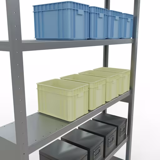 Scaffale base, scaffale, sistema a innesto MULTIplus250, 2500 x 1300 x 300 mm (AxLxP), 6 ripiani, barre longitudinali, zincato di Schulte Lagertechnik della categoria Sistema a innesto