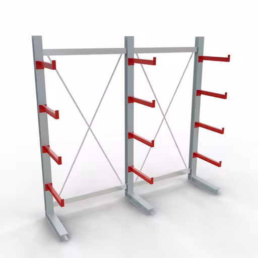 Weitere Ansicht des Artikels K 3000 Komplettregal, einseitig, 2500 x 2600 x 600 mm, RAL 7001 / RAL 3000, 5 Lagerebenen aus der Kategorie Kragarmregale