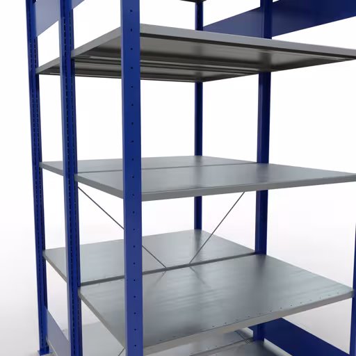 Grundregal, Doppelregal, Fachbodenregal Stecksystem MULTIplus150, 2000 x 1000 x (2x600) mm (HxBxT), 2x5 Fachböden, Kreuzstrebe, RAL 5010 enzianblau von der Marke Schulte Lagertechnik aus der Produktreihe Fachbodenregale