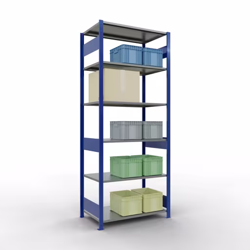 Scaffale base, scaffale, sistema a innesto MULTIplus85, 2500 x 1000 x 600 mm (AxLxP), 6 ripiani, barre longitudinali, RAL 5010 blu genziana della marca Schulte Lagertechnik della gamma sistemi a innesto