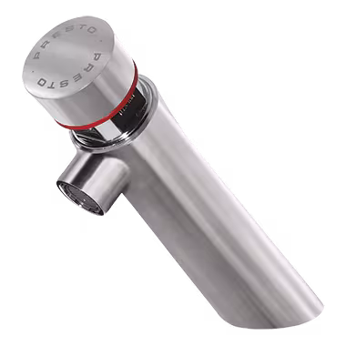 Presto Neo, valvola a colonna 7s in acciaio inossidabile per acqua calda o pretemperata, attacco ½” DN15 AG, tempo di funzionamento 7 ±2 secondi, rubinetteria per lavabo, articolo n. 2.1931.069