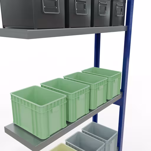 Image du produit n° 15 de l'article Rayonnage complémentaire, rayonnage à étagères, système enfichable MULTIplus250, 3000 x 1000 x 300 mm, 7 étagères, barres de longueur, RAL 5010 bleu gentiane/galvanisé Figure n° 15 de l'article, système d'étagères MULTIplus250, système enfichable, 3000 x 1000 x 300 mm, 7 étagères, RAL 5010 bleu gentiane/galvanisé du groupe de produits système enfichable de Schulte Lagertechnik